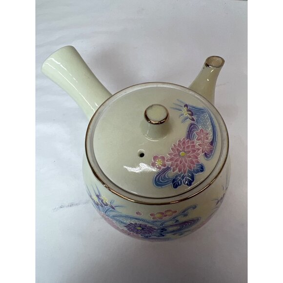 Vintage Japanese Ceramic Teapot With Floral Design & Red Stamp Mark - Picture 2 of 6